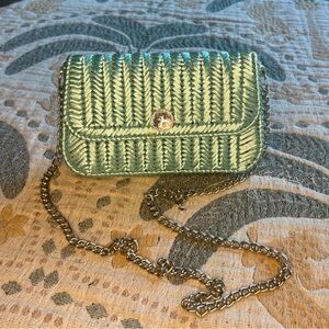Elegant Mint Woven Crossbody Bag with Chain Strap